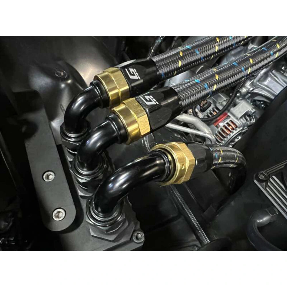 GReddy AN10 90 Degree Swivel Hose End - Black/Gold Anodized - GReddy 12801090
