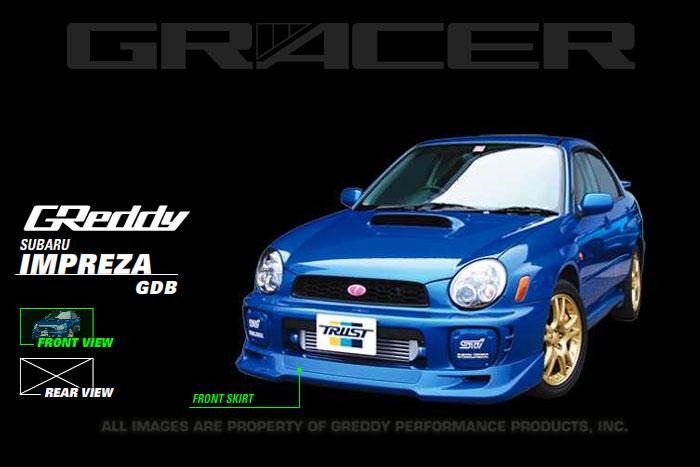 GReddy front lip installed on 2002-2003 Subaru WRX bugeye showing profile