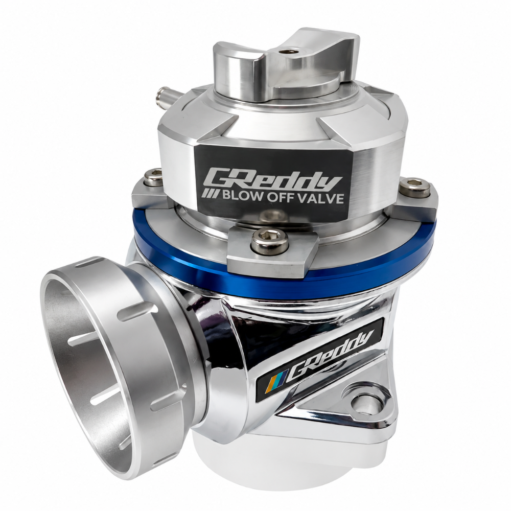 GReddy Type FV2 Universal BOV 11501666 floating blow off valve with adjustable detent knob for turbocharged vehicles