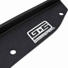 Load image into Gallery viewer, Close-up of the GrimmSpeed logo on the black aluminum radiator shroud