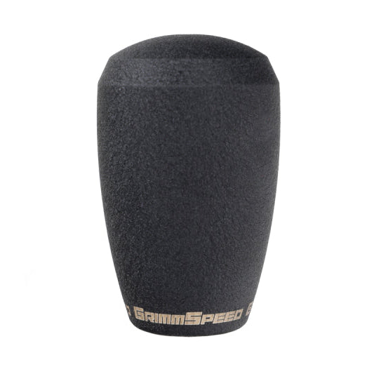 Front view of the GrimmSpeed GRM380001 black stainless steel shift knob with etched logo.