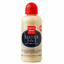Load image into Gallery viewer, Griot's Garage Leather 3-in-1 16oz bottle with red cap, front label view