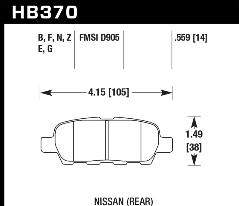 Hawk 03-07 350z / G35 / G35X w/o Brembo HPS Street Rear Brake Pads - Black Ops Auto Works