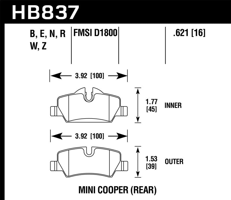 Hawk 14-17 Mini Cooper HPS 5.0 Rear Brake Pads - Black Ops Auto Works
