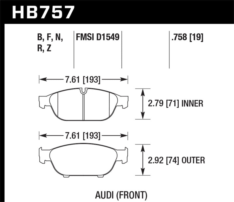 Hawk Audi 2013 A5 Quattro / 12-16 A6 Quattro/A7 Quattro/A8 Quattro HPS 5.0 Front Brake Pads - Black Ops Auto Works