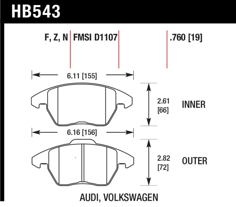 Hawk Audi A3/TT / VW EOS / Golf / Jetta / Passat / Rabbit DTC-60 Front Race Brake Pads - Black Ops Auto Works