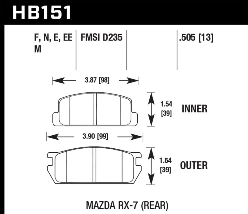 Hawk 81-85 Mazda RX-7 Blue 9012 Rear Race Brake Pads - Hawk Performance KHB151E.505