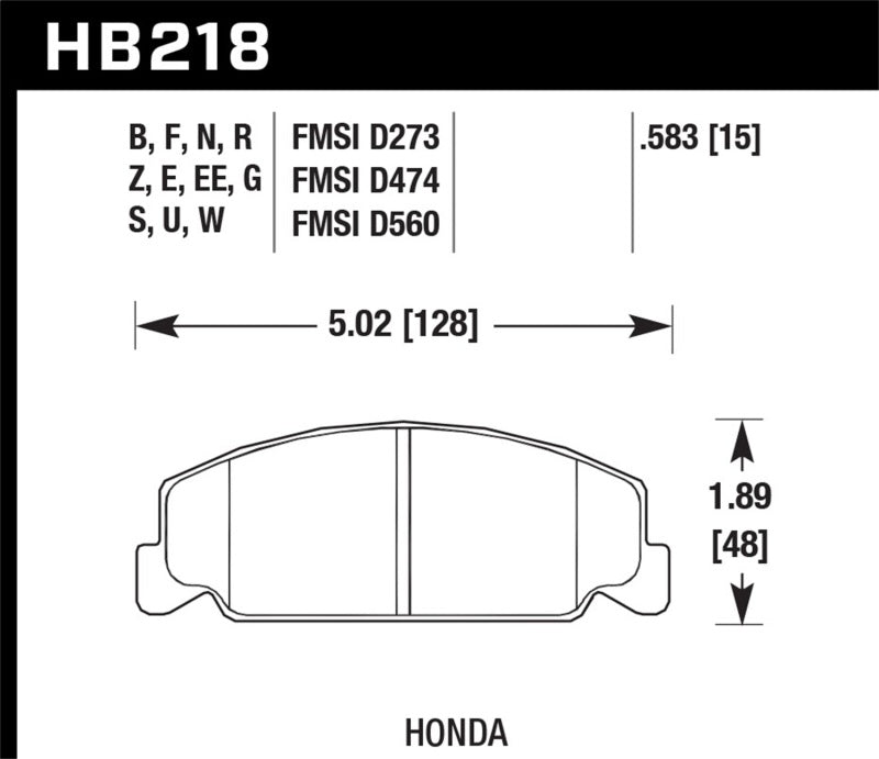 Hawk 84-85 Honda Accord / 88-00 Civic / 88-91 CRX 15mm DTC-60 Front Race Brake Pads - Hawk Performance KHB218G.583