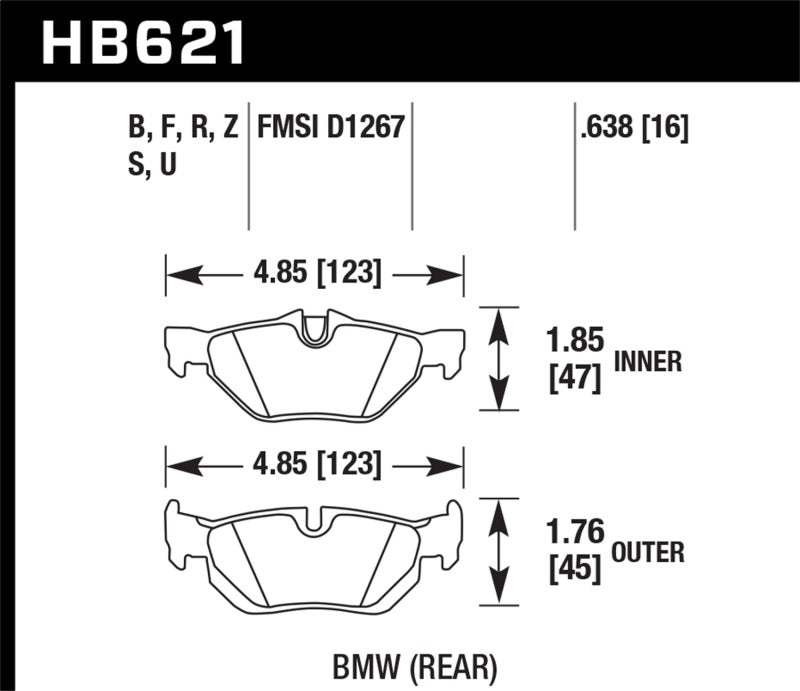 Hawk 2011-2011 BMW 125i HPS 5.0 Rear Brake Pads - Hawk Performance KHB621B.638