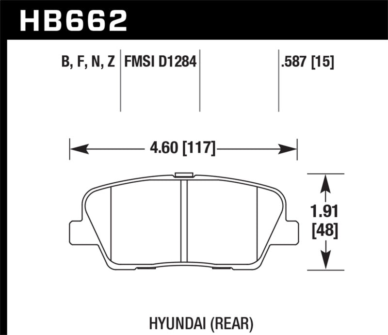 Hawk 10 Hyundai Genesis Coupe (w/o Brembo Breaks) HP+ Autocross 15mm Rear Brake Pads - Hawk Performance KHB662N.587