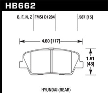 Load image into Gallery viewer, Hawk 10 Hyundai Genesis Coupe (w/o Brembo Breaks) HP+ Autocross 15mm Rear Brake Pads - Hawk Performance KHB662N.587