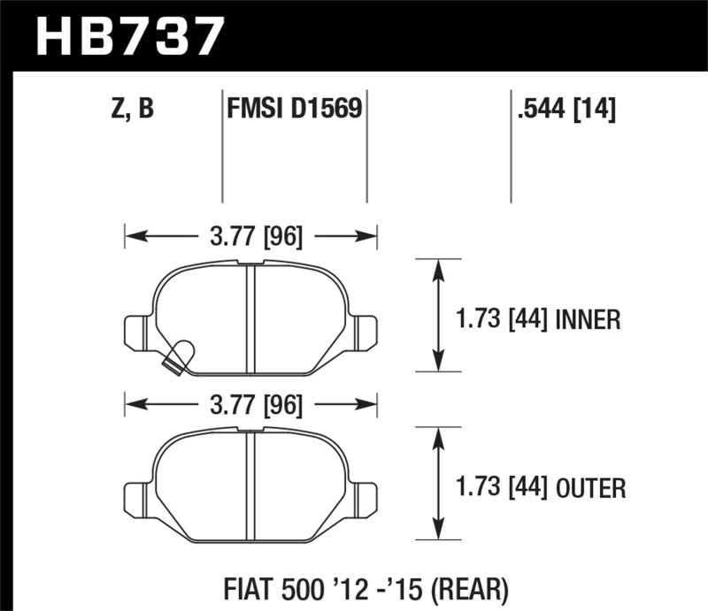 Hawk 12-15 Fiat 500 Abarth Rear HPS 5.0 Brake Pads - Hawk Performance KHB737B.544
