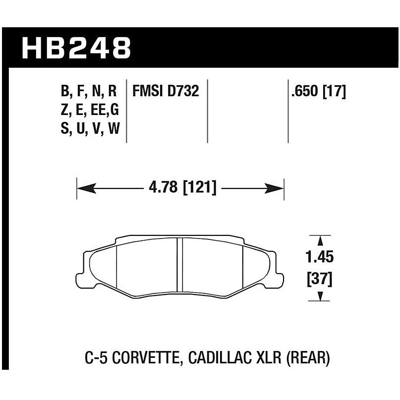 HB248U.650 Chevrolet Corvette rear race brake pads 1997 to 2013