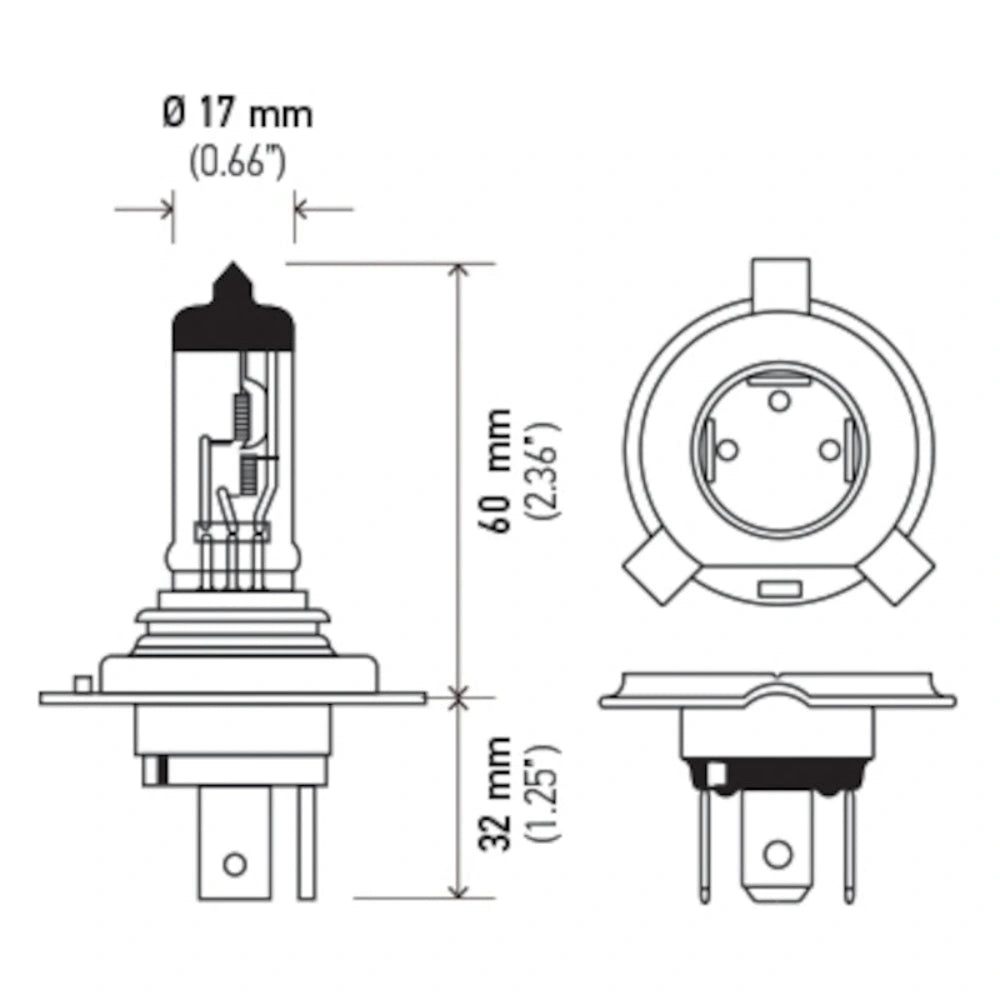 Hella H4 12V 130/90W Halogen Headlight Bulb - Universal - Hella LAH4 130/90W