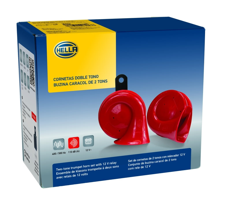Hella Twin Trumpet Horn Kit 12V 400/500Hz (007424804 = 007424801) - Hella LA007424801