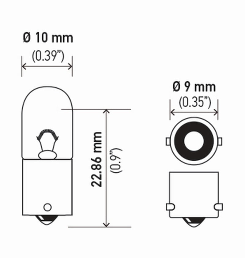 Hella 3893 Bulb 12V 4W BA9S T2.75 Pack of 2 - Hella LA3893TB