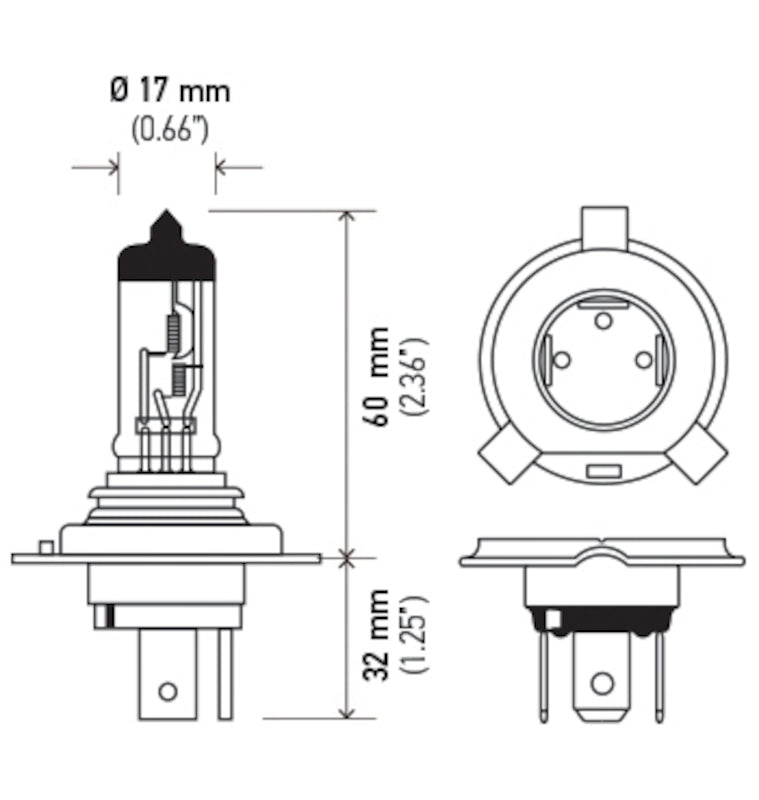 Hella H4 12V 130/90W Halogen Headlight Bulb - Universal - Hella LAH4 130/90W