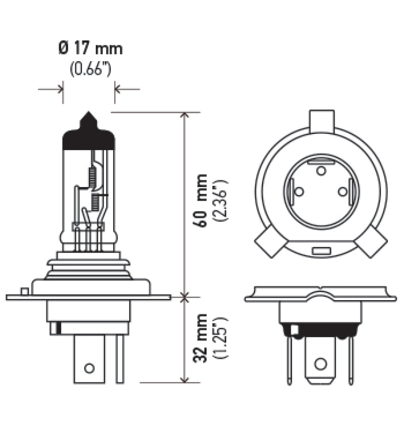 Hella H4 12V 130/90W Halogen Headlight Bulb - Universal - Hella LAH4 130/90W