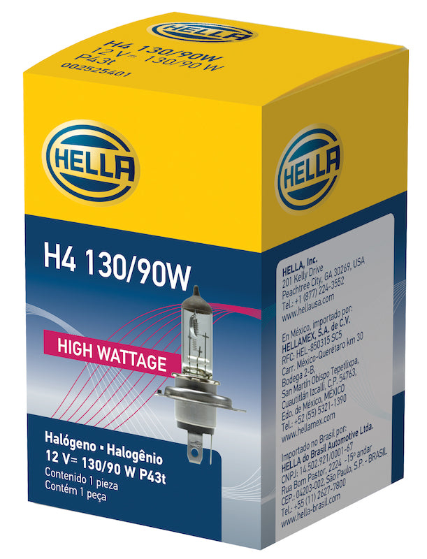 Hella H4 12V 130/90W Halogen Headlight Bulb - Universal - Hella LAH4 130/90W