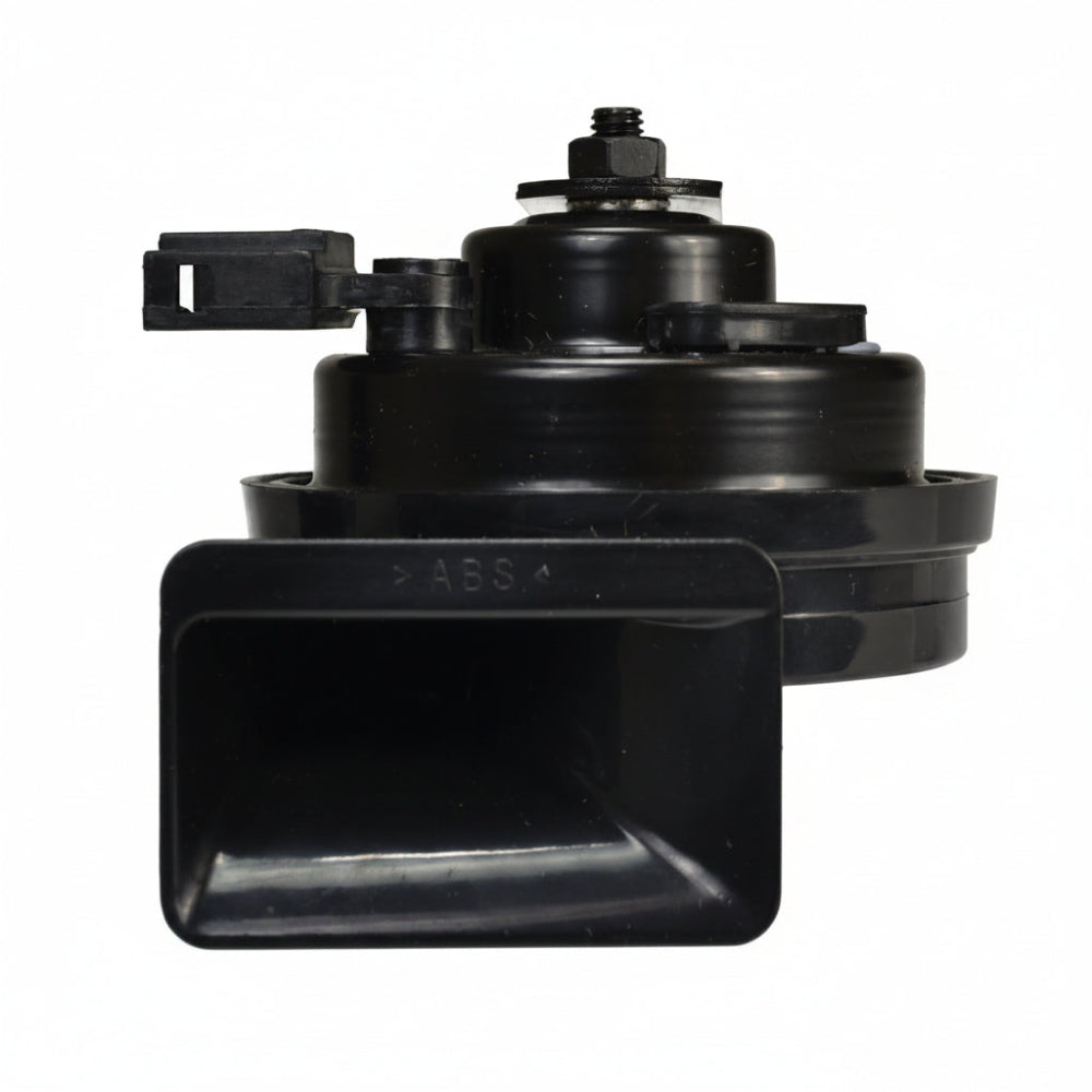 Front and connector view of HELLA black Toyota vehicle horn