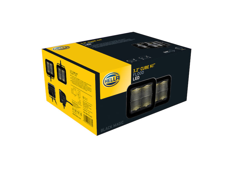 Hella Universal Black Magic 3.2in L.E.D. Cube Kit - Flood Beam (Short Range) - Black Ops Auto Works