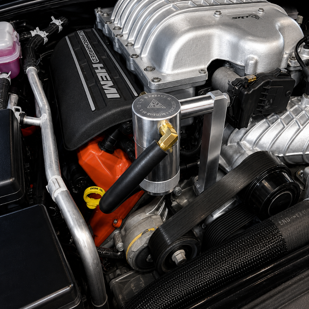 Hellcat 6.2L supercharged HEMI oil catch can for Challenger Charger and TRX