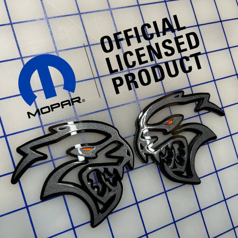 Hellcat Head Badge / Emblem 3in x3in (Pair) Exotic Innovations