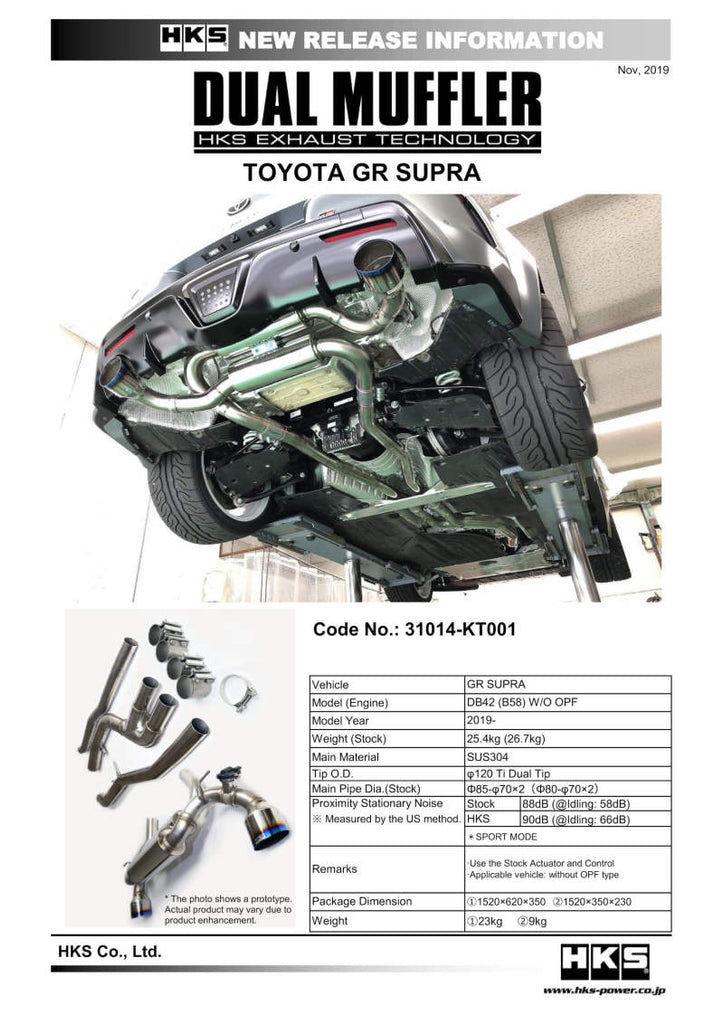 HKS 2019+ Toyota GR Supra w/o OPF Dual Hi-Power Titanium Tip Catback Exhaust - Black Ops Auto Works