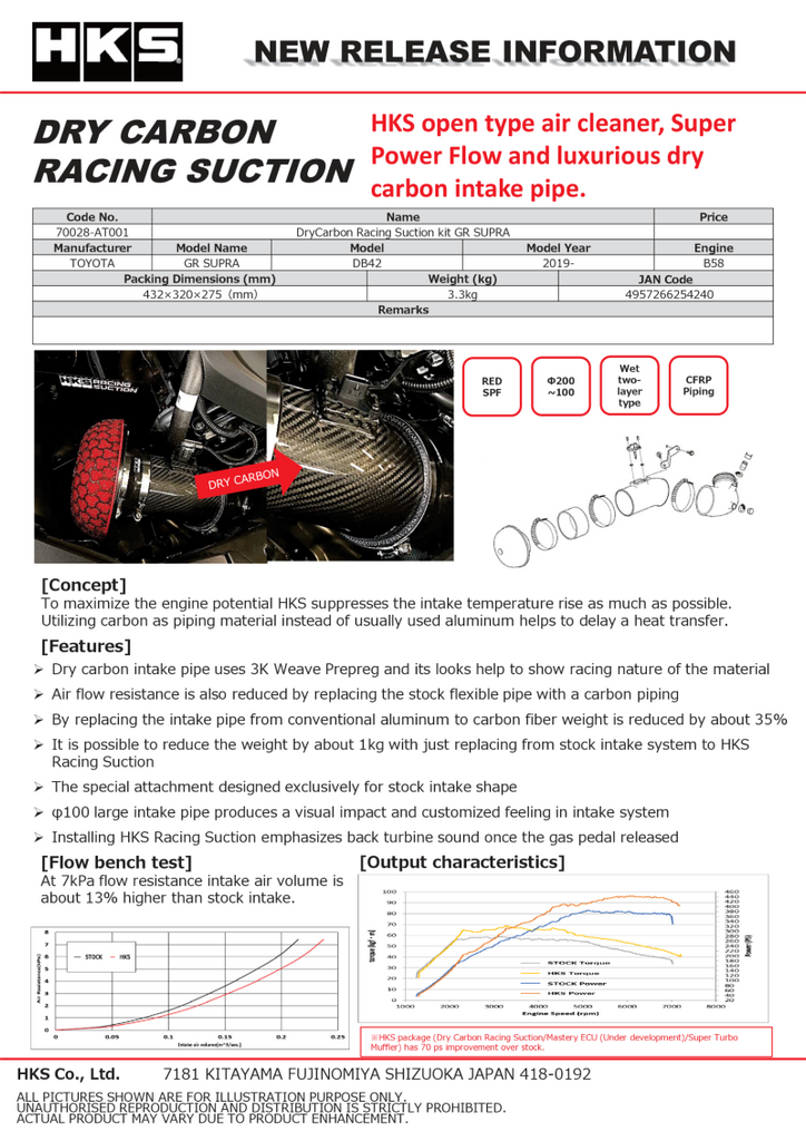 HKS DryCarbon Full Cold Air Intake Kit GR SUPRA - Black Ops Auto Works