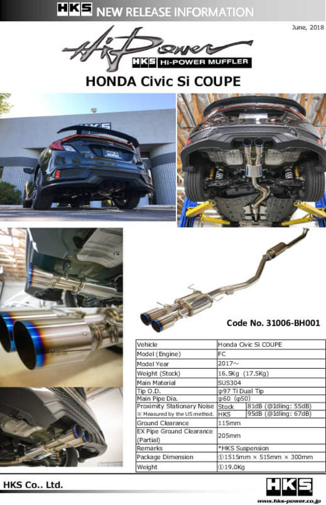 HKS Hi-Power Muffler for Civic SI Coupe (FC3) - Black Ops Auto Works