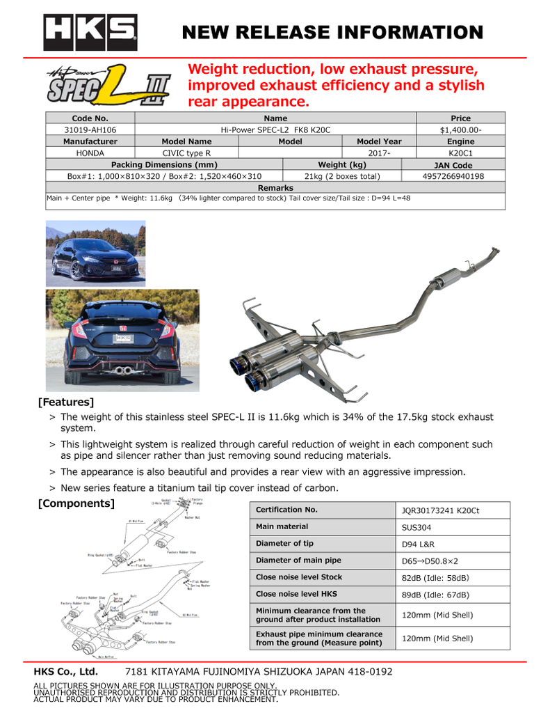 HKS Hi-Power Muffler SPEC-L2 FK8 K20C - Black Ops Auto Works