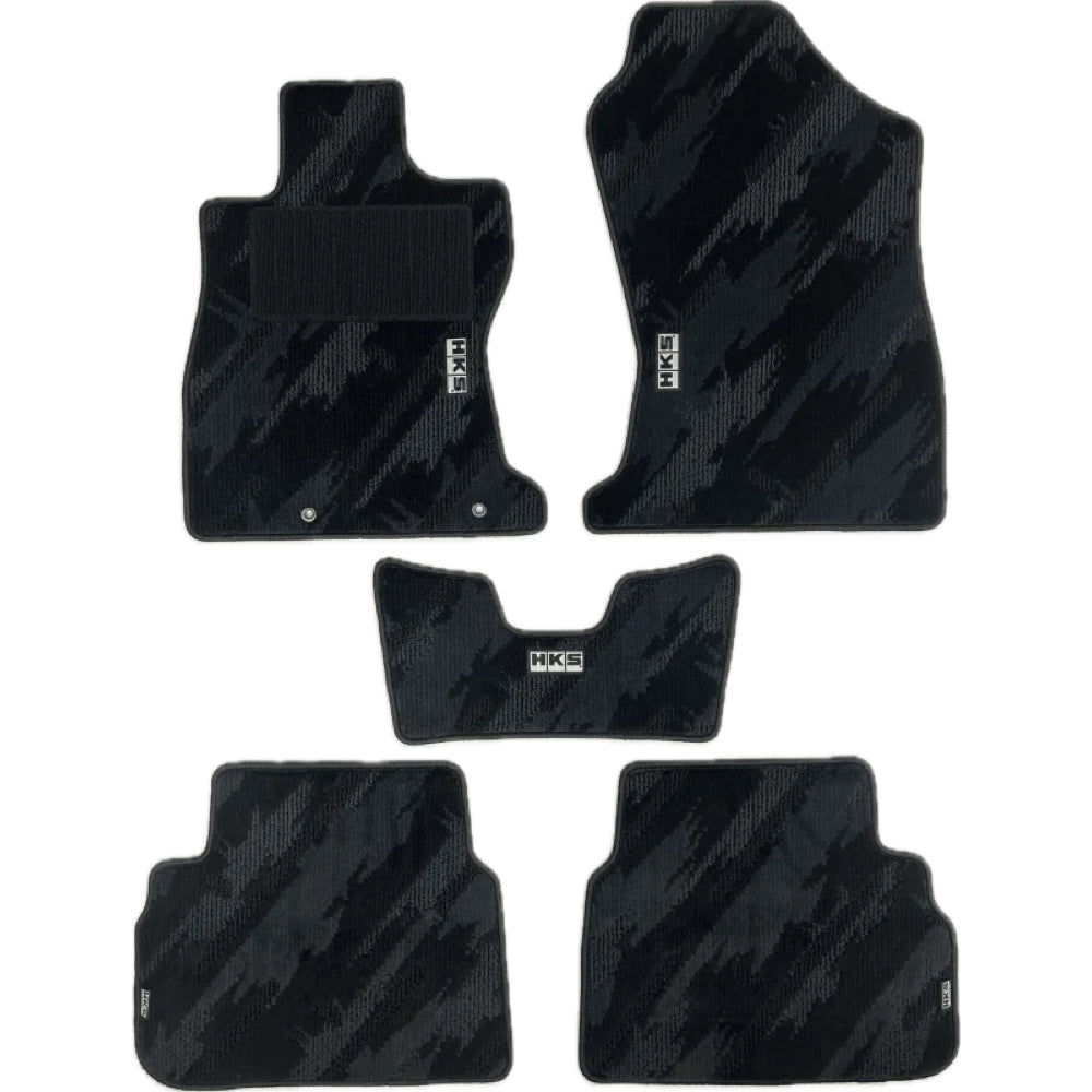 HKS 53001-AF009 left-hand-drive Subaru WRX VB front and rear floor mats on white background