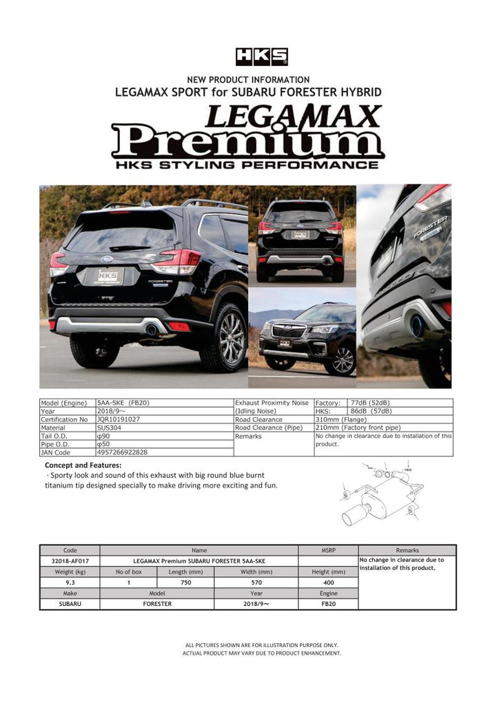 HKS LEGAMAX Premium Subaru Forester 5AA-SKE - Black Ops Auto Works