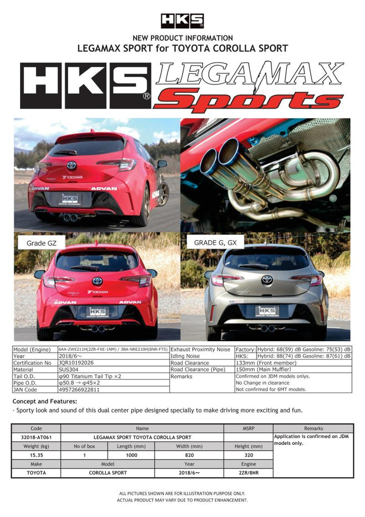 HKS LEGAMAX Sports 2018 Toyota Corolla Sport 2ZR/8NR - Black Ops Auto Works