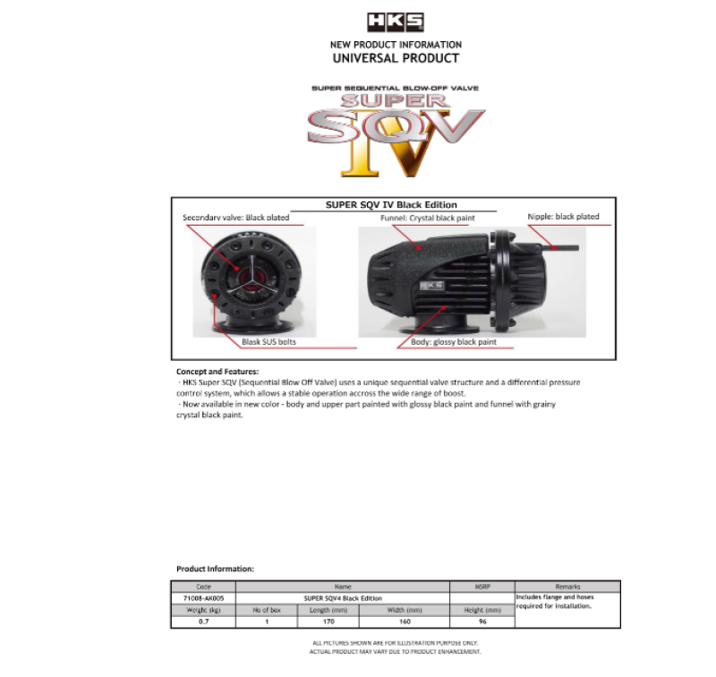 HKS SQV IV BLACK EDITION UNIVERSAL ASSY - Black Ops Auto Works