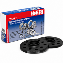 Load image into Gallery viewer, H&amp;R Trak+ 10mm black DR wheel spacers for 5x112 vehicles with 57.1mm center bore