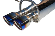 Load image into Gallery viewer, Side profile of Invidia Q300 exhaust showing 76mm piping and flat-bottom muffler  