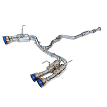 Load image into Gallery viewer, Side view Invidia R400 exhaust flat-bottom muffler and polished piping  
