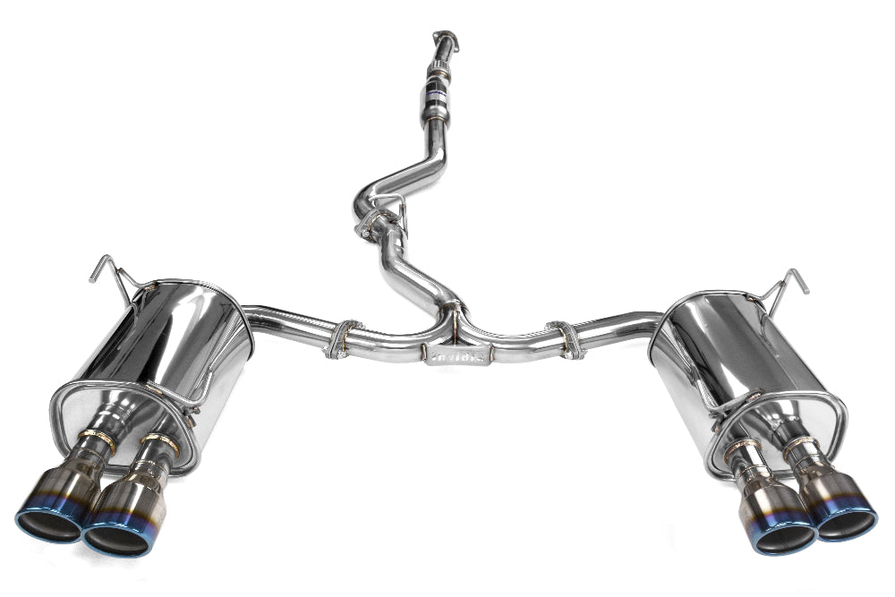Invidia Q300 twin outlet cat-back exhaust with rolled titanium burnt quad tips for 2015-2021 Subaru WRX/STI  