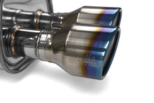 Load image into Gallery viewer, Close-up of burnt titanium rolled quad tips on Invidia Q300 cat-back  
