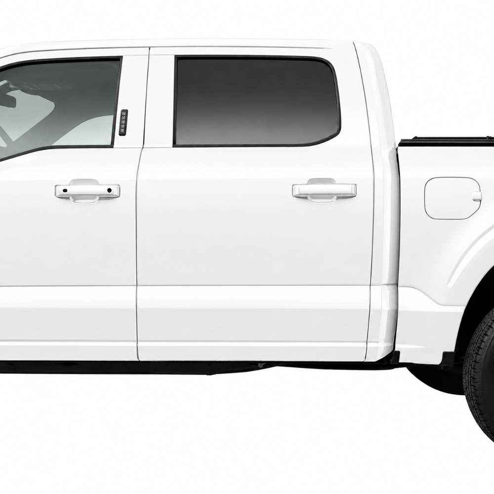 Husky F-150 Oxford White door guards with 3M adhesive and clean removable fitment