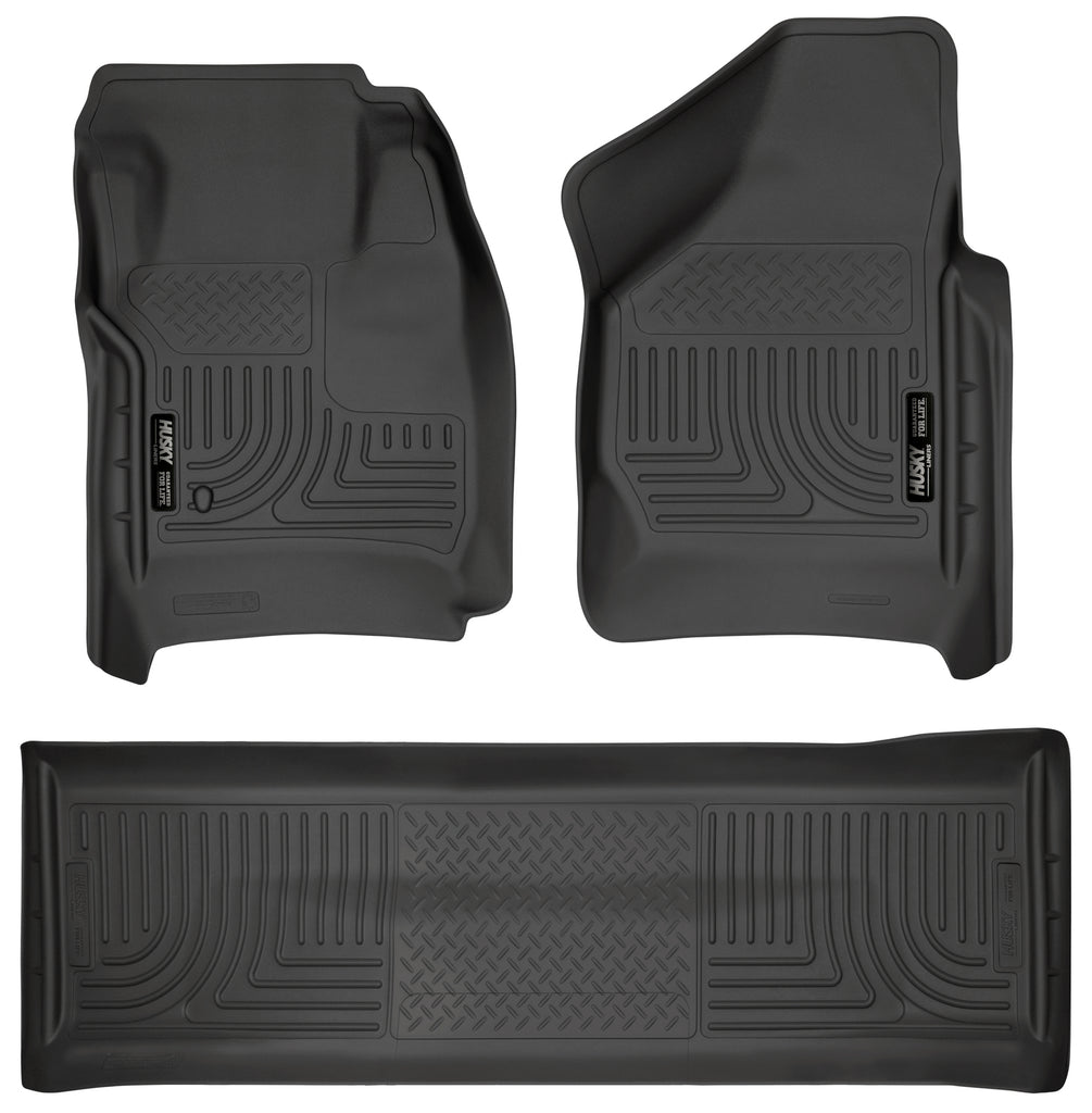 Husky Liners 08-10 Ford SD Crew Cab WeatherBeater Combo Black Floor Liners (w/o Manual Trans Case)-Husky Liners-HSL98381