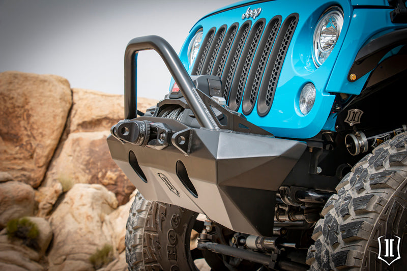ICON 07-18 Jeep Wrangler JK Pro Series Front Bumper Rec Winch Mount w/Bar/Tabs ICON ICO25215