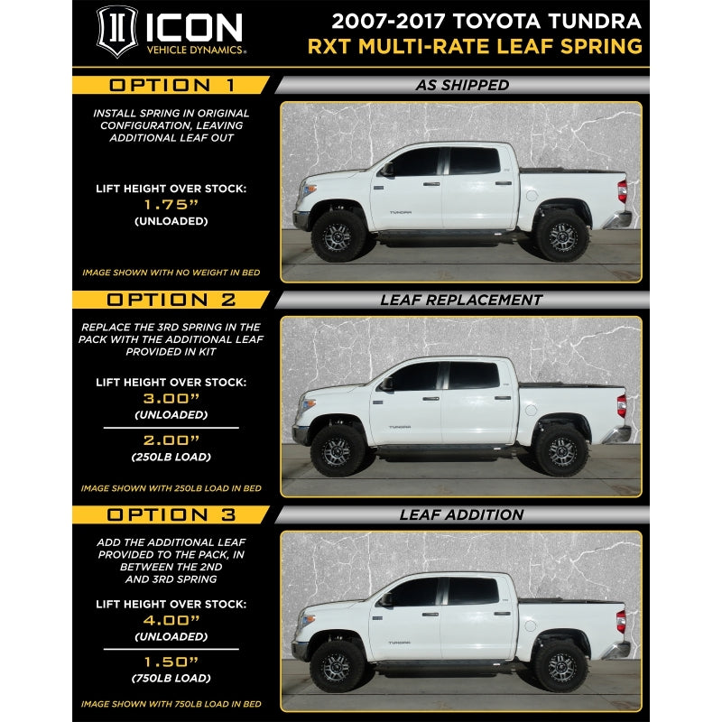 ICON 2007+ Toyota Tundra Multi Rate RXT Leaf Pack w/Add In Leaf - Black Ops Auto Works