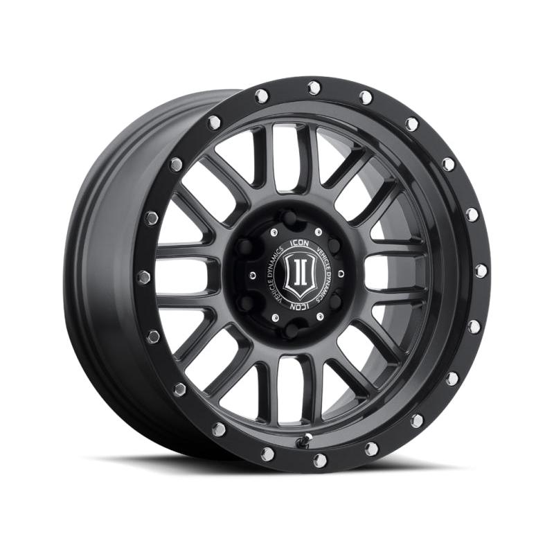 ICON Alpha 17x8.5 6x5.5 0mm Offset 4.75in BS 106.1mm Bore Gun Metal Wheel ICON ICO1217858347GM