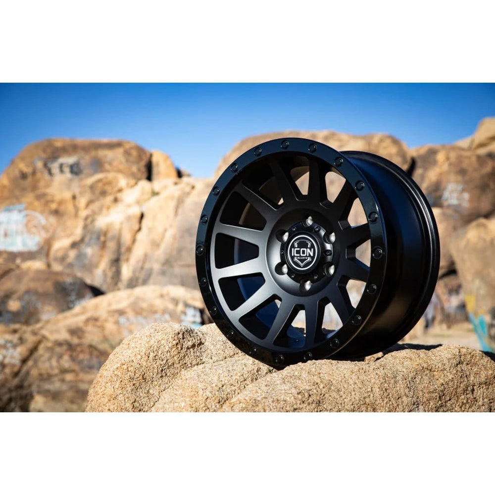 ICON Compression 18x9 6x5.5 0mm Offset 5in BS 106.1mm Bore Double Black Wheel - ICON 2018908350DB
