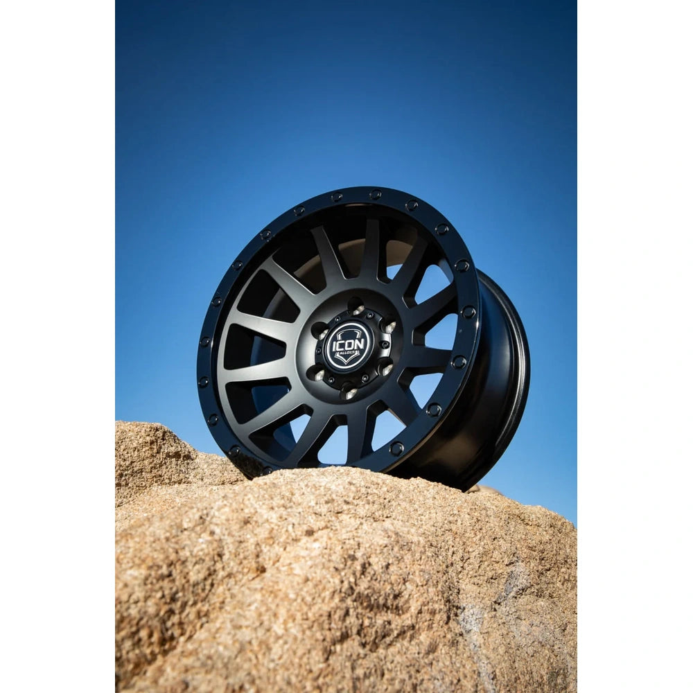 ICON Compression 18x9 6x5.5 0mm Offset 5in BS 106.1mm Bore Double Black Wheel - ICON 2018908350DB