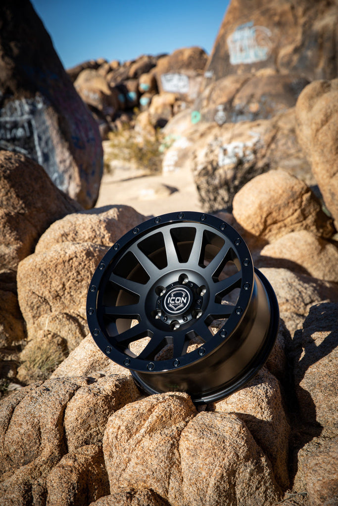 ICON Compression 18x9 6x5.5 0mm Offset 5in BS 106.1mm Bore Double Black Wheel - ICON 2018908350DB