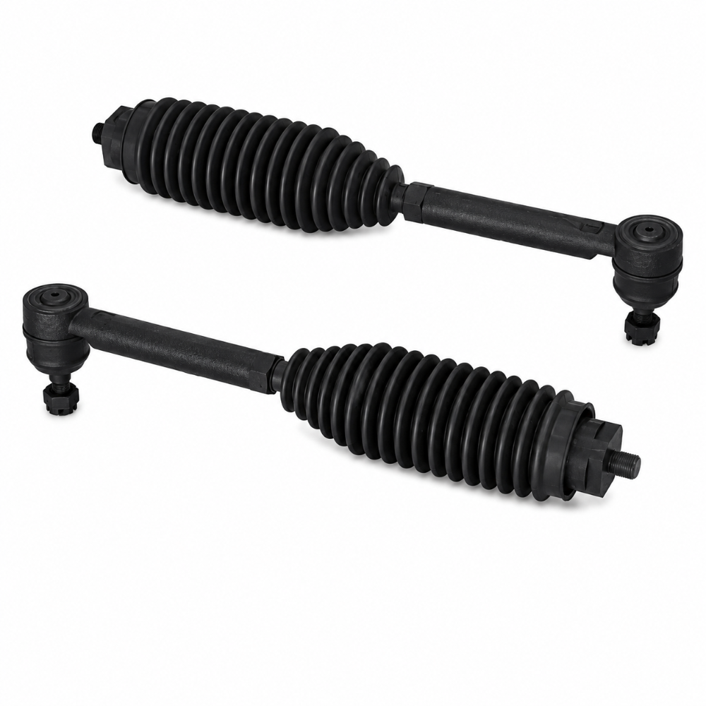 Angled view of the ICON ICO55166 inner and outer tie rod assemblies
