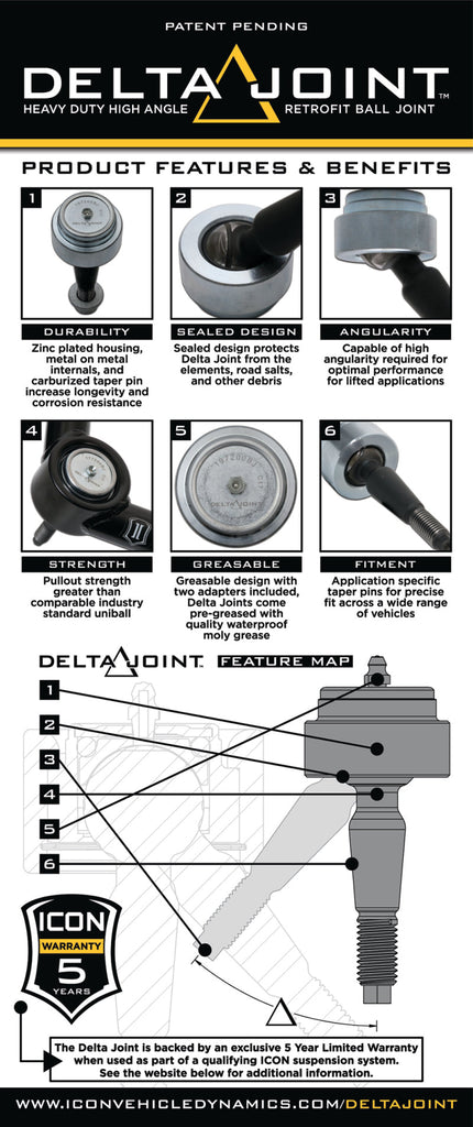 ICON 2005+ Toyota Tacoma Tubular Upper Control Arm Delta Joint Kit - ICON 58450DJ
